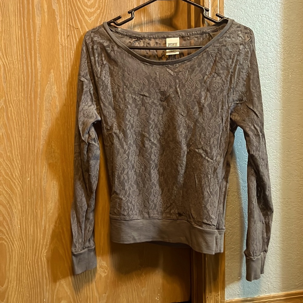 Pink brand lace grey wide neck sweater